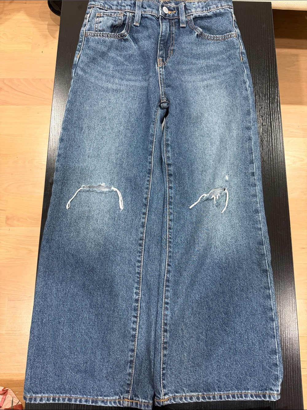 Kids Old Navy Distressed Wide Leg Jeans - Medium Blue